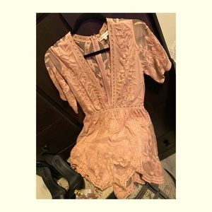 Peach Pink Lace Romper